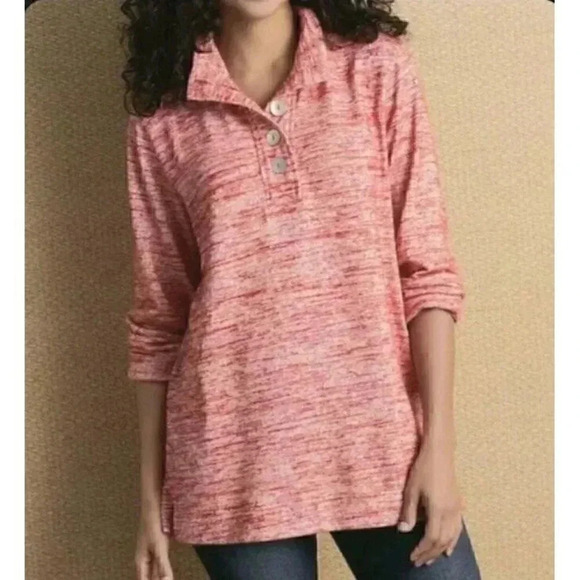 Soft Surroundings Touchable Tunic Pullover Button Sweater Red Size XS - Picture 1 of 10